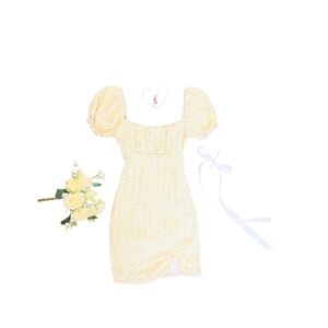 Skylar & Madison Yellow Puff Sleeve Smocked Mini Dress Size S 100% Rayon